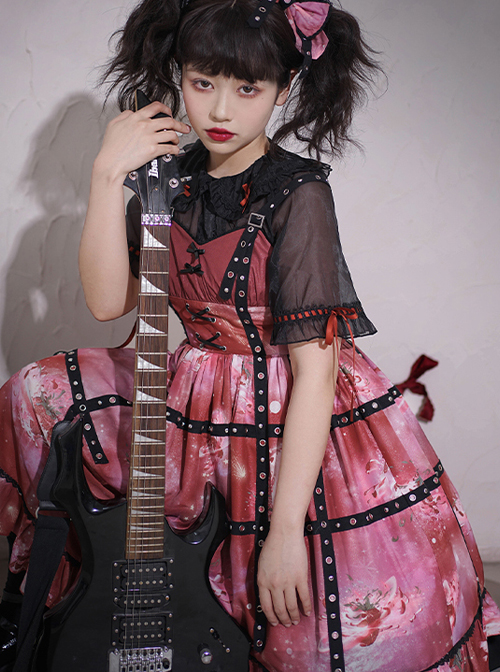 Bomb Strawberry Series JSK Sweet Hot Girl Strawberry Printing Sweet Lolita Red Sling Dress