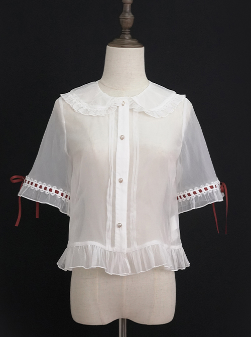 Popping Candy Series Doll Collar Ruffle Hem Sweet Lolita Light Short Sleeve Shirt