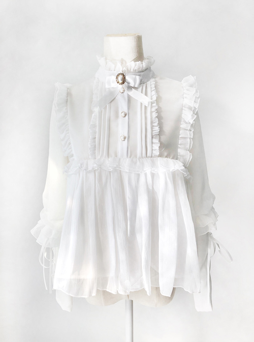 Retro Long Sleeve Ruffle Chiffon Lace Classic Lolita Lamb-leg Sleeve Shirt