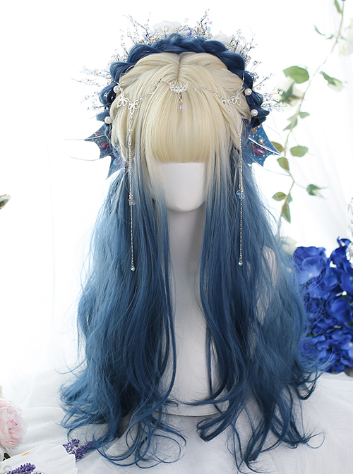 Natural Blue Gentle Gradient Long Curly Wig Classic Lolita Wigs