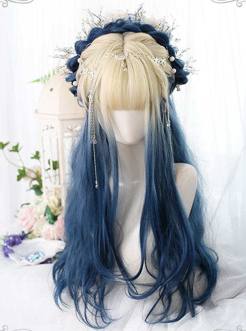 Natural Blue Gentle Gradient Long Curly Wig Classic Lolita Wigs