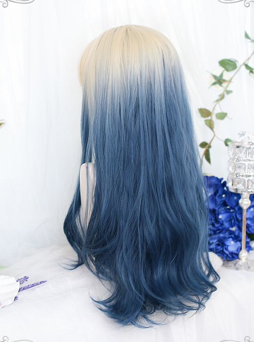 Natural Blue Gentle Gradient Long Curly Wig Classic Lolita Wigs