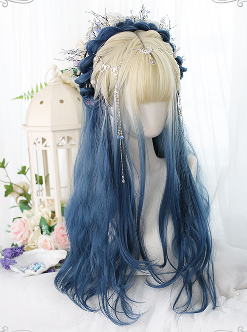 Natural Blue Gentle Gradient Long Curly Wig Classic Lolita Wigs