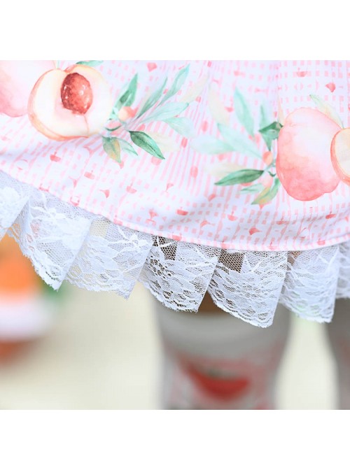 Peach Printed Ruffle White Lace Sweet Lolita Pink Sling Skirt