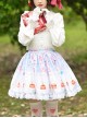 Cute Cake Printing Sweet Lolita Ruffle White Lace Light Blue Skirt