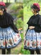 Retro Flowers Printing Classic Lolita Black Lace Blue Skirt