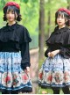 Retro Flowers Printing Classic Lolita Black Lace Blue Skirt