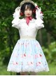 Honey Peach Printing Sweet Lolita White Lace Blue Stripe Skirt