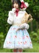 Honey Peach Printing Sweet Lolita White Lace Blue Stripe Skirt