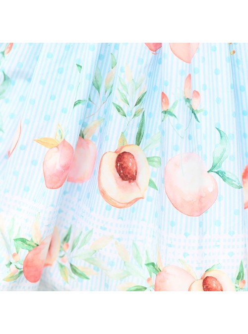 Honey Peach Printing Sweet Lolita White Lace Blue Stripe Skirt