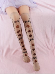 Chocolate Bowknot Printing Sweet Lolita Stockings