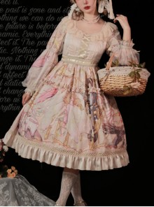 Beginning Of Sun And Moon Series OP Vintage Printing Elegant Classic Lolita Long Sleeve Dress