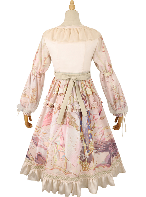 Beginning Of Sun And Moon Series OP Vintage Printing Elegant Classic Lolita Long Sleeve Dress