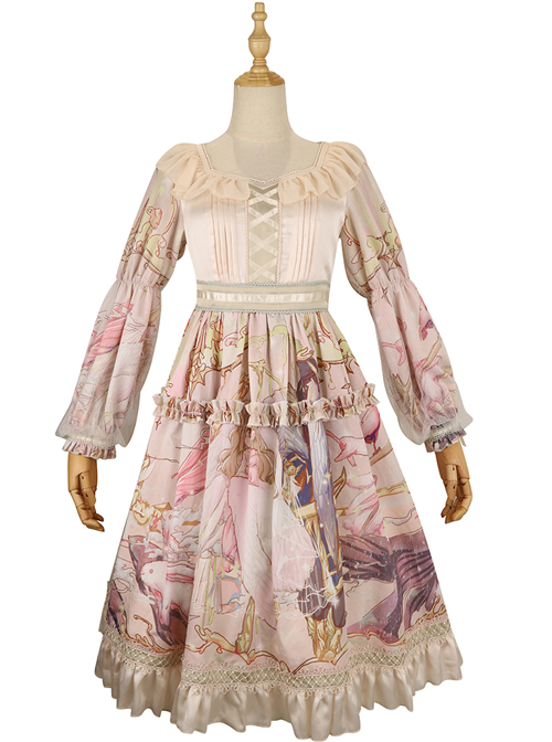 Beginning Of Sun And Moon Series OP Vintage Printing Elegant Classic Lolita Long Sleeve Dress