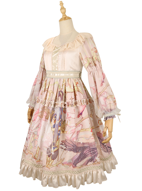 Beginning Of Sun And Moon Series OP Vintage Printing Elegant Classic Lolita Long Sleeve Dress