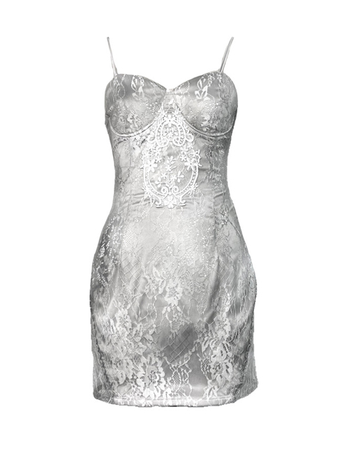 Rose Funeral Series White Gothic Dirty Dyed Heavy Workmanship Lace Hollow Gray Bottoming Sling Dress