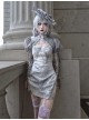 Rose Funeral Series White Gothic Dirty Dyed Jacquard Palace Silver Silk Palace Long Sleeve Gray Short Coat Autumn