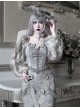 Rose Funeral Series White Gothic Dirty Dyed Lace Fishbone Jacquard Gray Lantern Sleeve Top