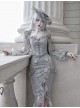 Rose Funeral Series White Gothic Dirty Dyed Lace Fishbone Jacquard Gray Lantern Sleeve Top