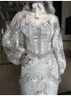 Rose Funeral Series White Gothic Dirty Dyed Lace Fishbone Jacquard Gray Lantern Sleeve Top