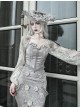 Rose Funeral Series White Gothic Dirty Dyed Lace Fishbone Jacquard Gray Lantern Sleeve Top