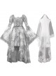 Rose Funeral Series White Gothic Lolita Dirty Dyed Heavy Workmanship Lace Halloween Court Classic Gray Dress