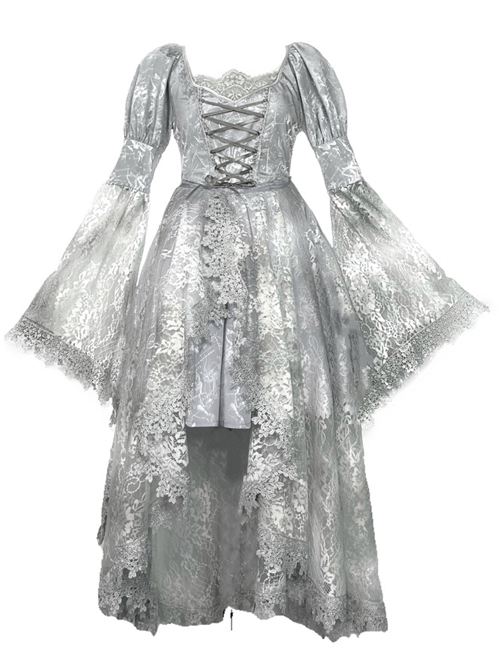 Rose Funeral Series White Gothic Lolita Dirty Dyed Heavy Workmanship Lace Halloween Court Classic Gray Dress