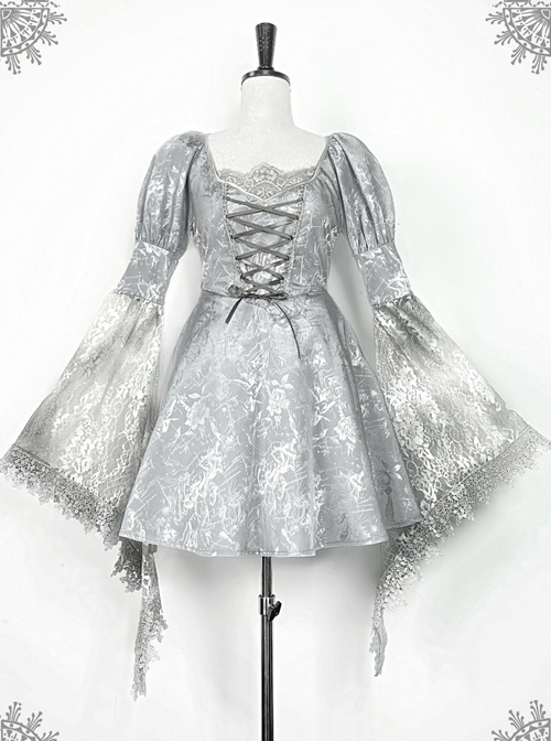 Rose Funeral Series White Gothic Lolita Dirty Dyed Heavy Workmanship Lace Halloween Court Classic Gray Dress