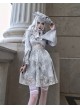 Rose Funeral Series White Gothic Dirty Dyed Halloween Belly Hollowed Out Medieval Gray Long Sleeve Dress