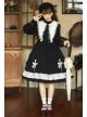 Cross Temple Series OP Pure Color Cotton Halloween Simplicity Gothic Lolita Black Long Sleeve Dress