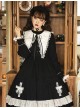 Cross Temple Series OP Pure Color Cotton Halloween Simplicity Gothic Lolita Black Long Sleeve Dress