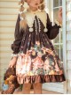 Christmas Bear Series OP Cute Printing Plush Ball Ruffle Pointed Collar Sweet Lolita Brown Long Sleeve Dress