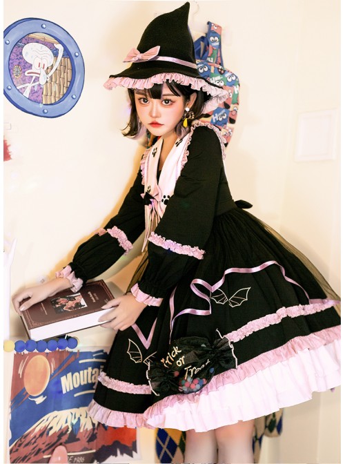 Magic House Series OP Cute Little Devil Cat Ears Pointed Collar Gothic Lolita Halloween Long Sleeve Thick Dress