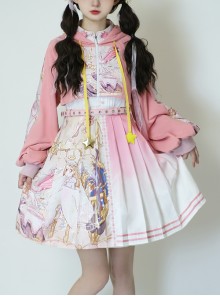 Beginning Of Sun And Moon Series JSK Cute Printing Sweet Lolita Pink Sling Dress And Hoodie Set