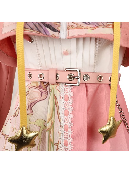 Beginning Of Sun And Moon Series JSK Cute Printing Sweet Lolita Pink Sling Dress And Hoodie Set