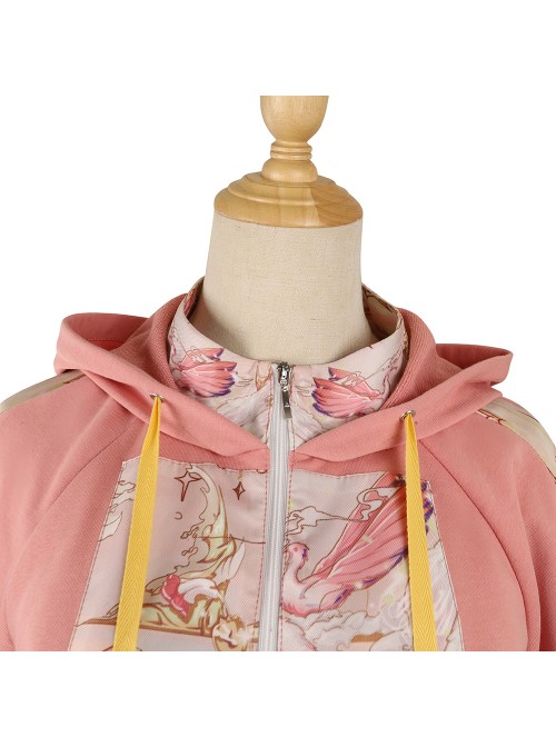 Beginning Of Sun And Moon Series JSK Cute Printing Sweet Lolita Pink Sling Dress And Hoodie Set