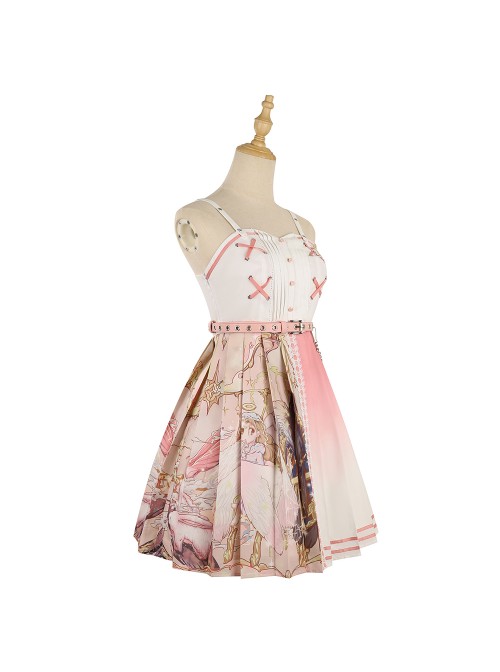 Beginning Of Sun And Moon Series JSK Cute Printing Sweet Lolita Pink Sling Dress And Hoodie Set