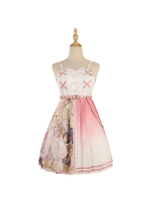 Beginning Of Sun And Moon Series JSK Cute Printing Sweet Lolita Pink Sling Dress And Hoodie Set