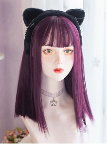 Dark Purple Long Straight Wig Sweet Cool Grape Color Punk Lolita Wigs