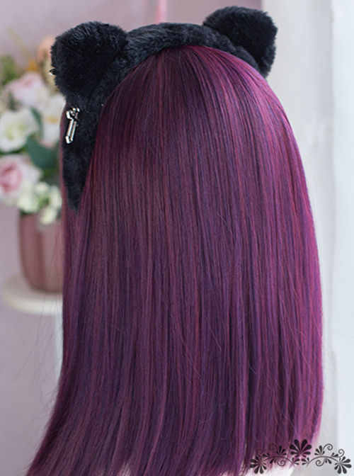 Dark Purple Long Straight Wig Sweet Cool Grape Color Punk Lolita Wigs