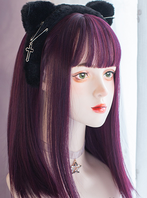 Dark Purple Long Straight Wig Sweet Cool Grape Color Punk Lolita Wigs