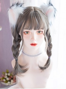 Natural Aoki Linen Ash Braid Wig Double Ponytails Daily Cute Sweet Lolita Wigs