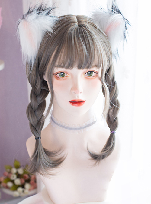 Natural Aoki Linen Ash Braid Wig Double Ponytails Daily Cute Sweet Lolita Wigs