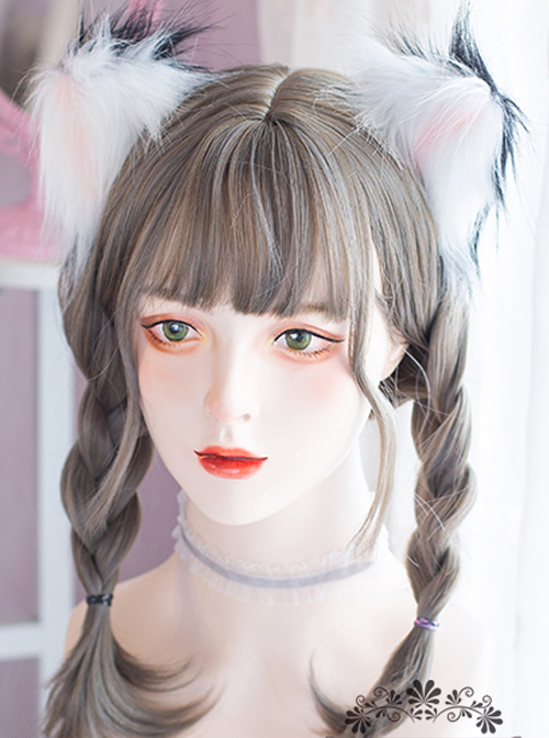 Natural Aoki Linen Ash Braid Wig Double Ponytails Daily Cute Sweet Lolita Wigs