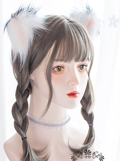 Natural Aoki Linen Ash Braid Wig Double Ponytails Daily Cute Sweet Lolita Wigs