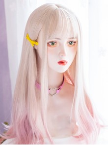 Pink Fog Cherry Blossoms Series Golden Pink Gradient Long Curly Wig Gentle Sweet Lolita Wigs