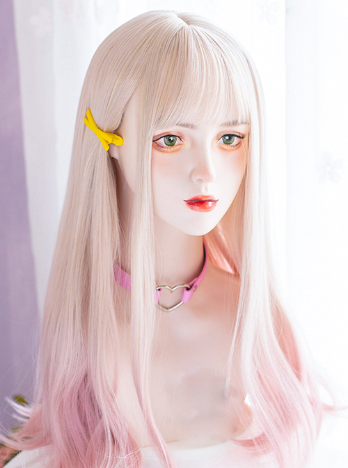 Pink Fog Cherry Blossoms Series Golden Pink Gradient Long Curly Wig Gentle Sweet Lolita Wigs