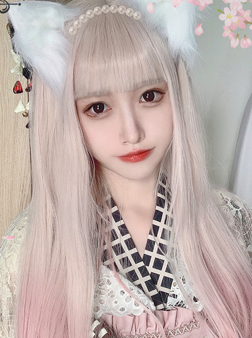 Pink Fog Cherry Blossoms Series Golden Pink Gradient Long Curly Wig Gentle Sweet Lolita Wigs