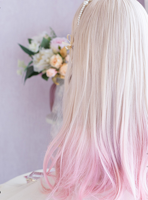 Pink Fog Cherry Blossoms Series Golden Pink Gradient Long Curly Wig Gentle Sweet Lolita Wigs