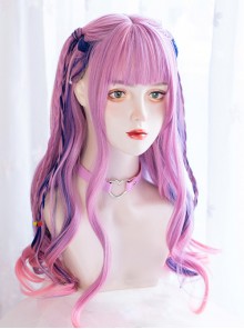 Light Sense Girl Series Cyberpunk Pink Blue Highlight Gradient Long Curly Wig Punk Lolita Wigs